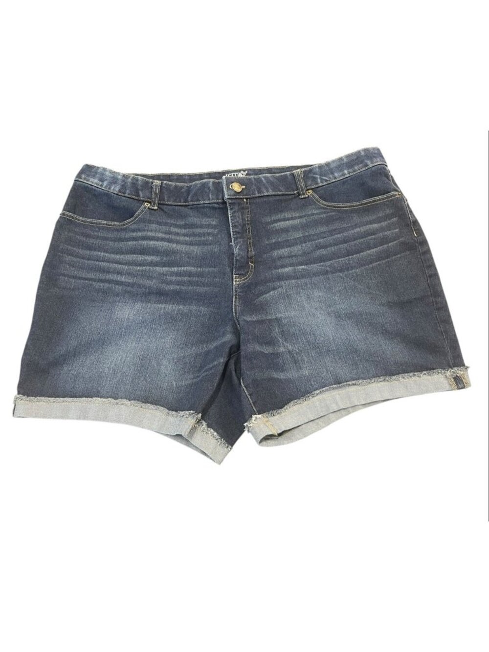 Terra & Sky Shorts Women’s Blue 24W‎ Denim Stretch Cuffed Raw Hem